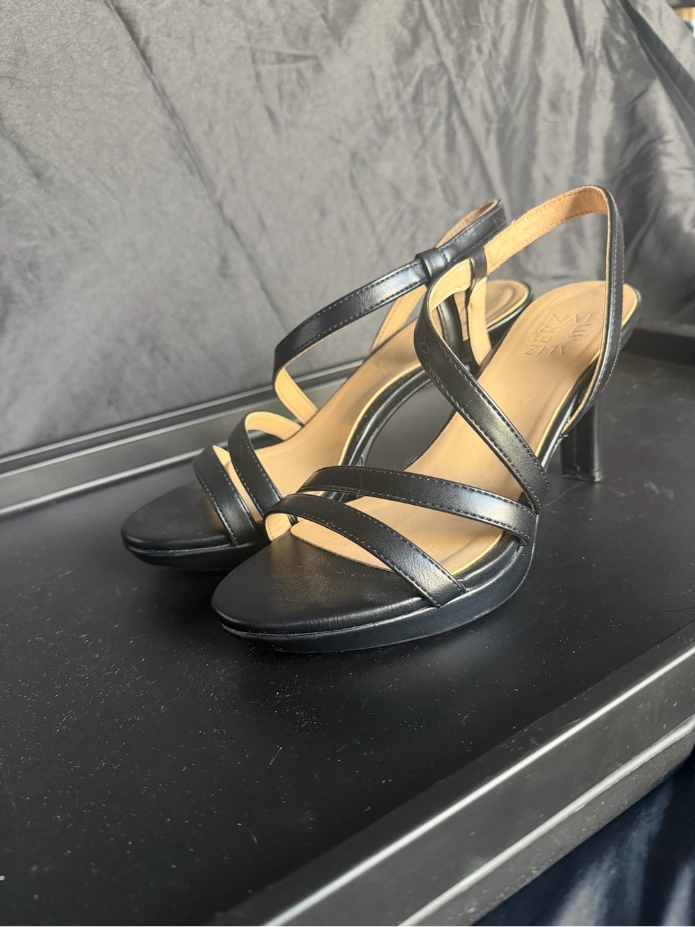 Naturalizer Black Strappy Slingback Heels/Sandals